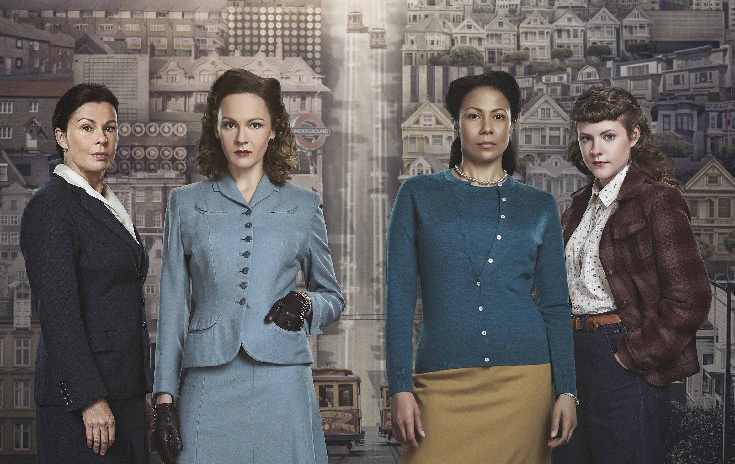 Rachael Stirling, second left, with The Bletchley Circle: San Francisco co-stars Julie Graham, Crystal Balint and Chanelle Peloso
