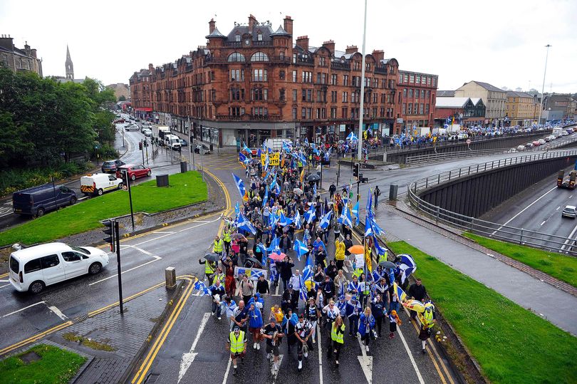 Scottish Independence marchers walk through Glasgow in 2016.