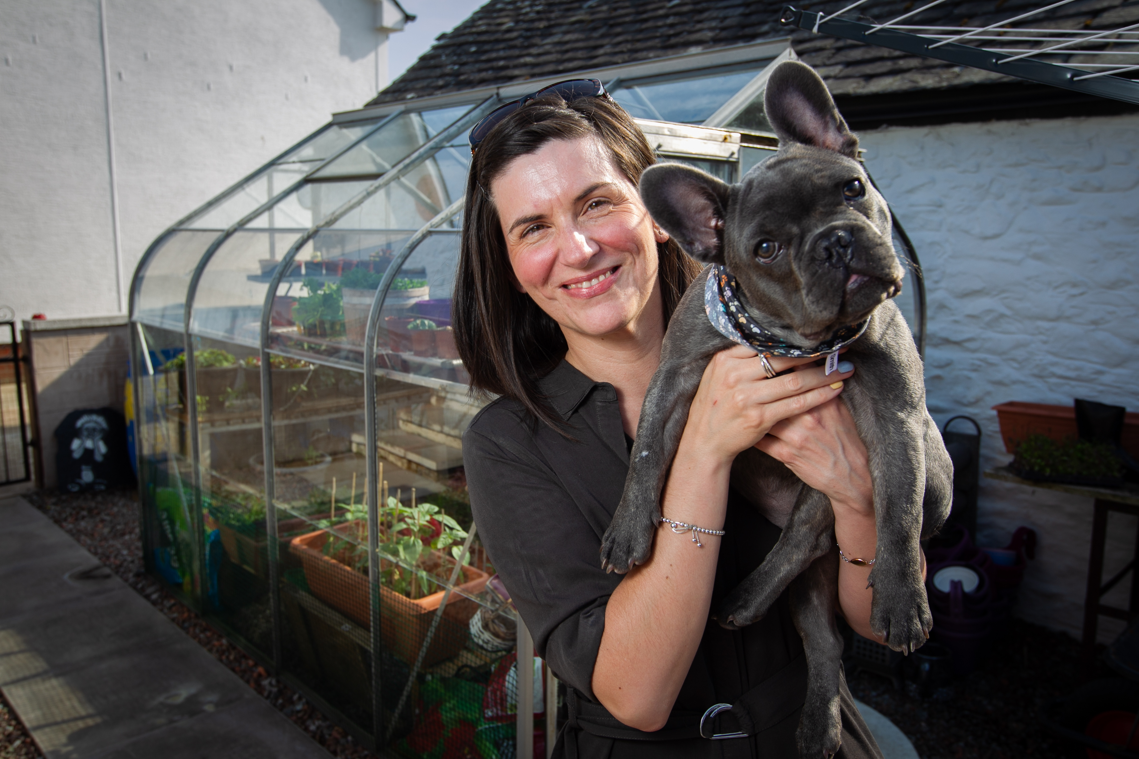 Louis the French Bulldog with owner Claire Halliday
