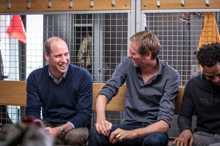 The Duke of Cambridge (left) speaking with Peter Crouch (centre) and Danny Rose during the BBC One documentary a A Royal Team Talk.The Duke of Cambridge described how his experiences as an air ambulance pilot left him feeling death was "just around the door".