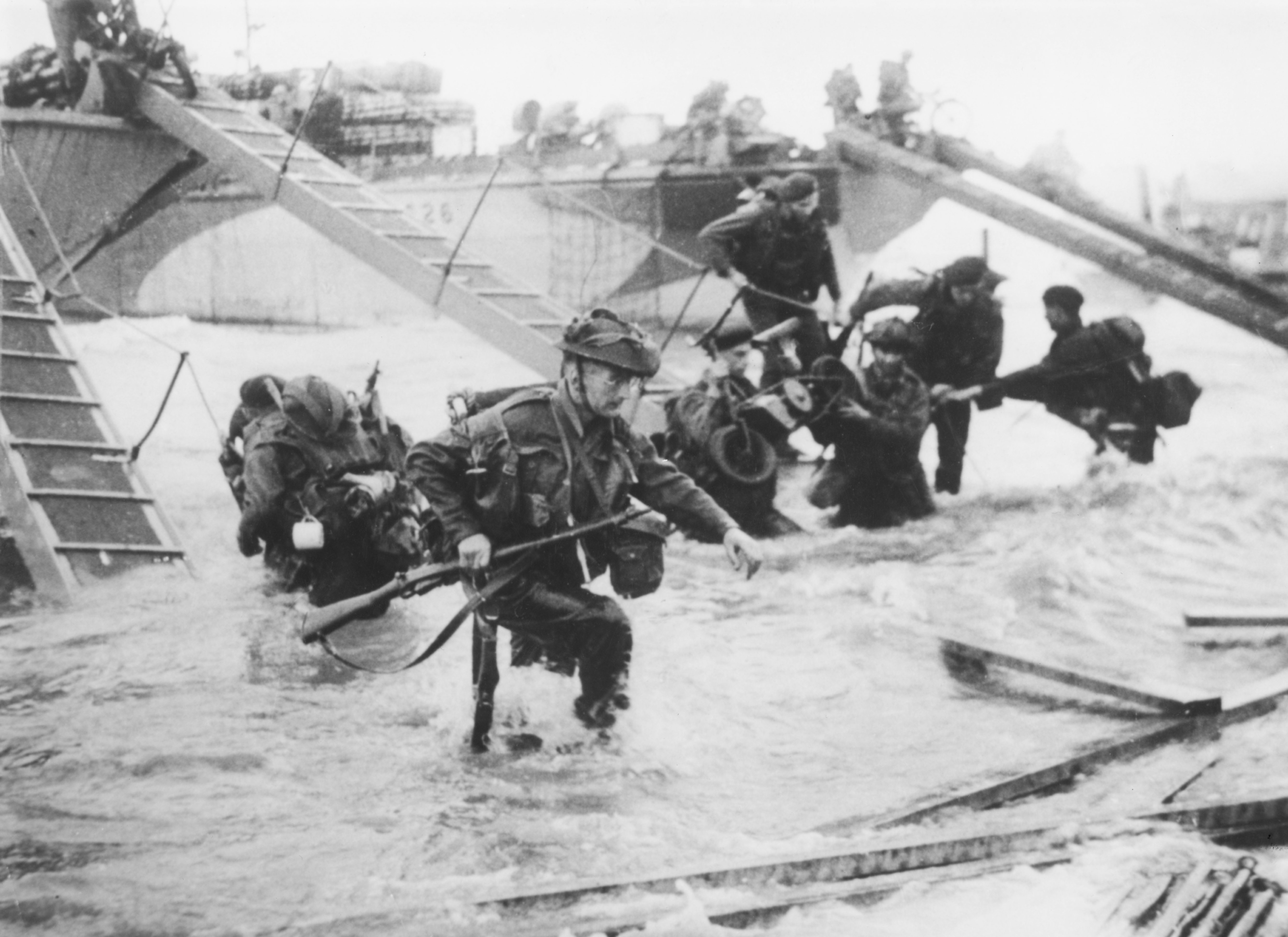 British troops make their way to Juno beach as the invasion gets under way