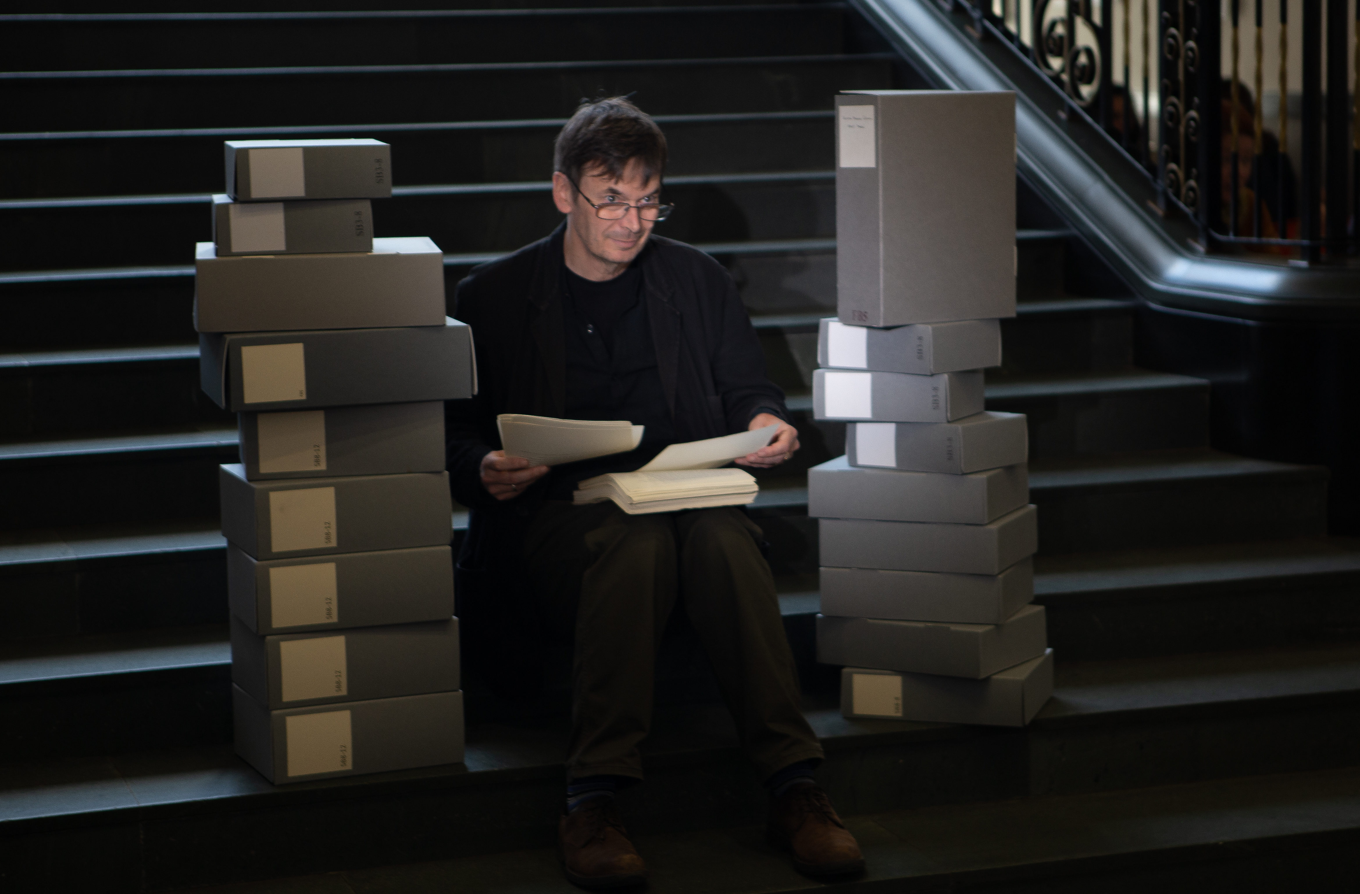 Author Ian Rankin today at National Library of Scotland after gifting his archive.