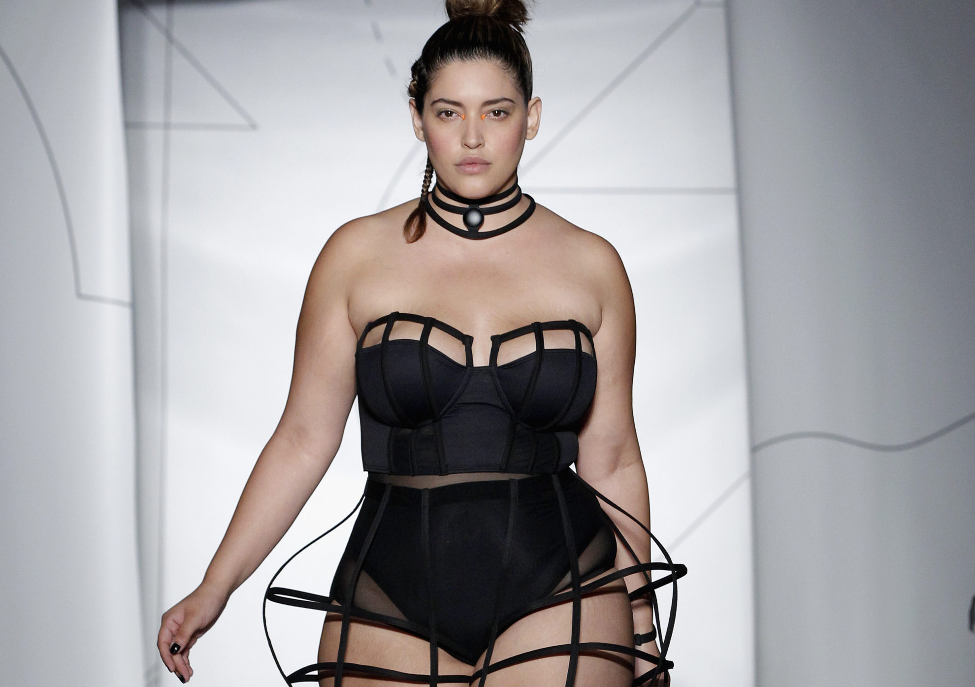 A model walks the runway at the Chromat SS15 Formula 15 fashion show at The Standard Hotel on September 4, 2014 in New York City.