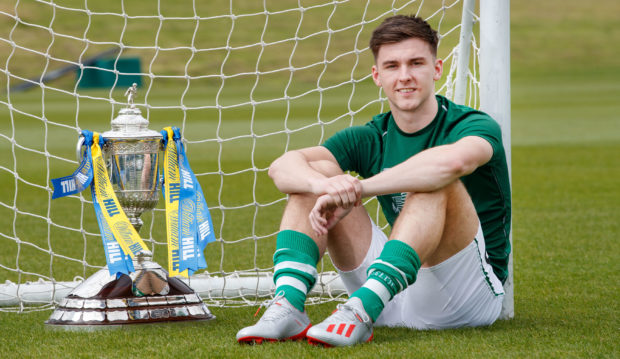 Celtic's Kieran Tierney with the Scottish Cup trophy