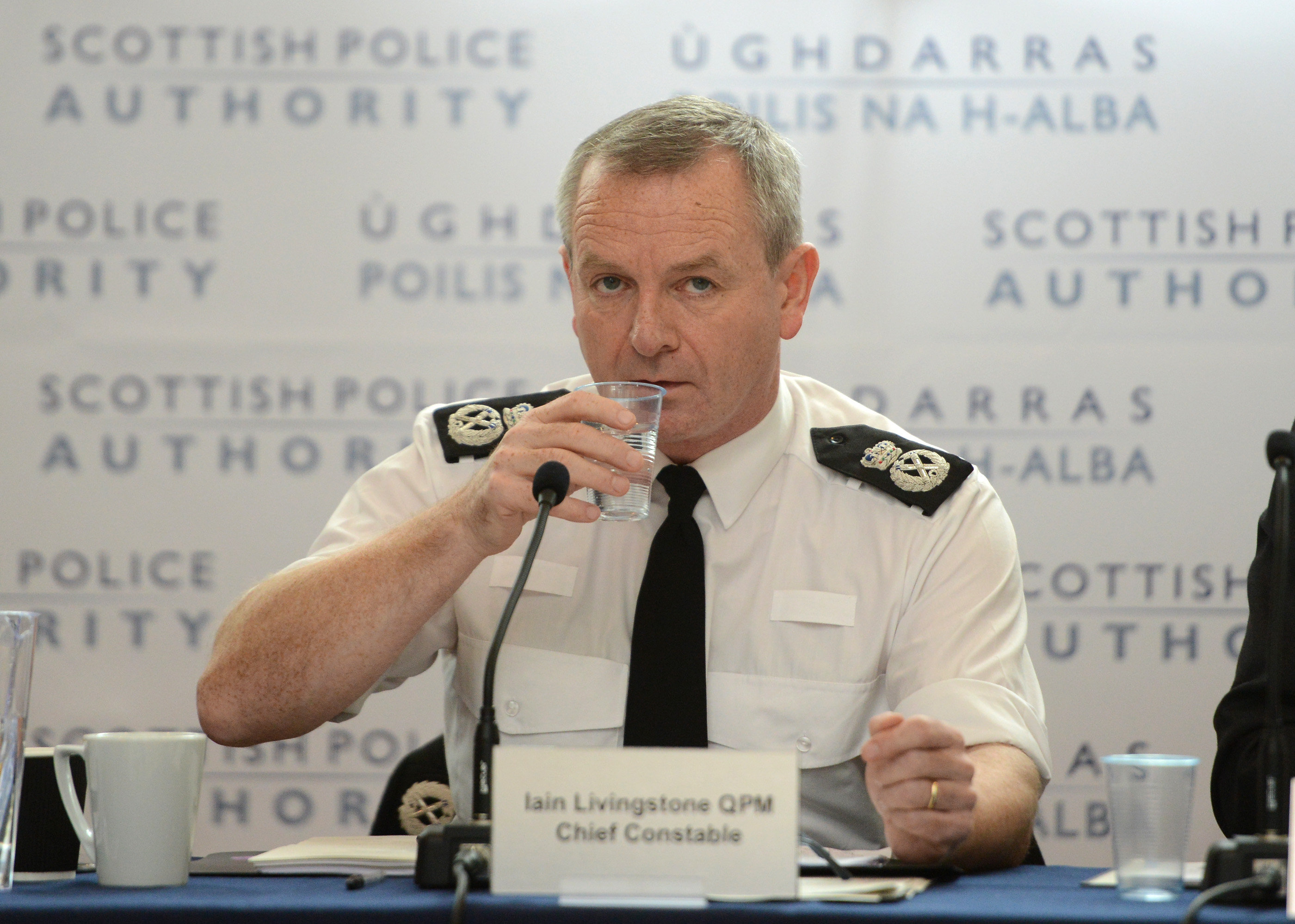 The  new Chief Constable of Police Scotland Iain Livingstone attends his first Scottish Police Authority meeting at Maryhill Burgh Halls in Glasgow after taking over the force.