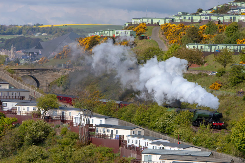 The Flying Scotsman powers its way up the East Coast Mainline through Kinghorn