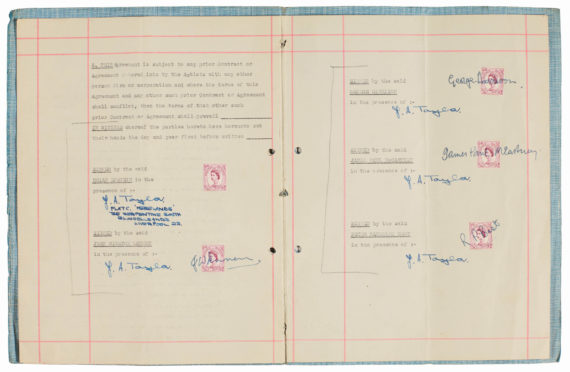 The Beatles' first management contract with Brian Epstein