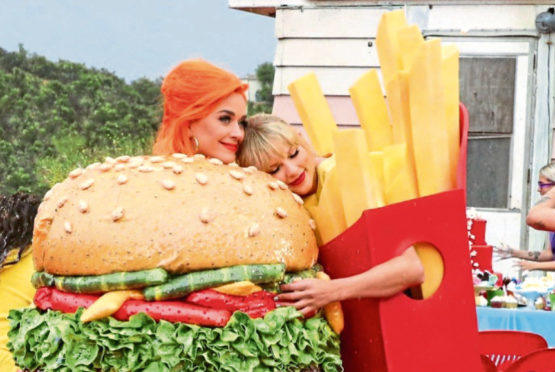 Happy meals: Katy and Taylor dress as dinner