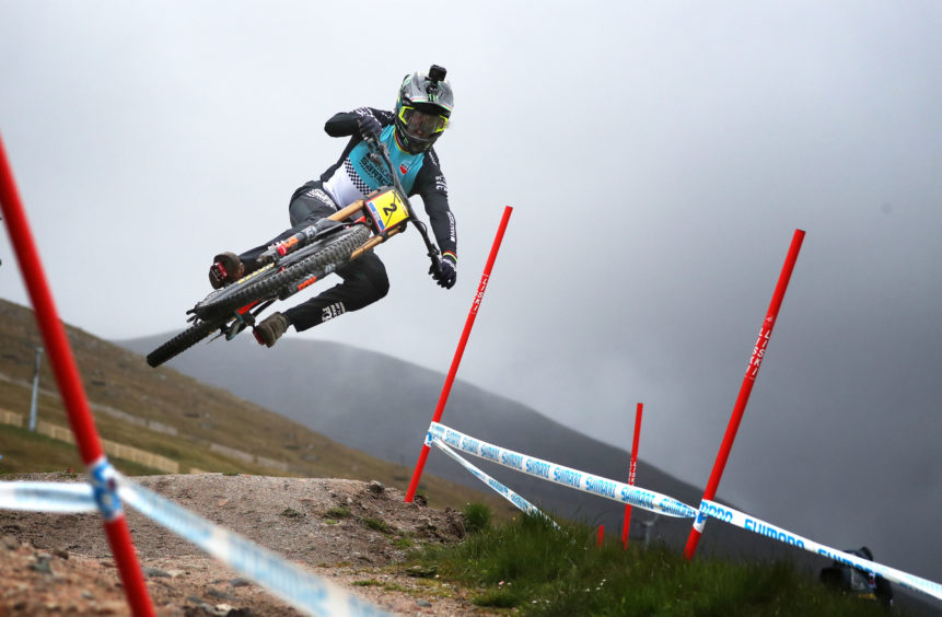 Danny Hart of Great Britain during a practice session for the UCI Mountain Bike World Cup at Fort William which began yesterday and continues today