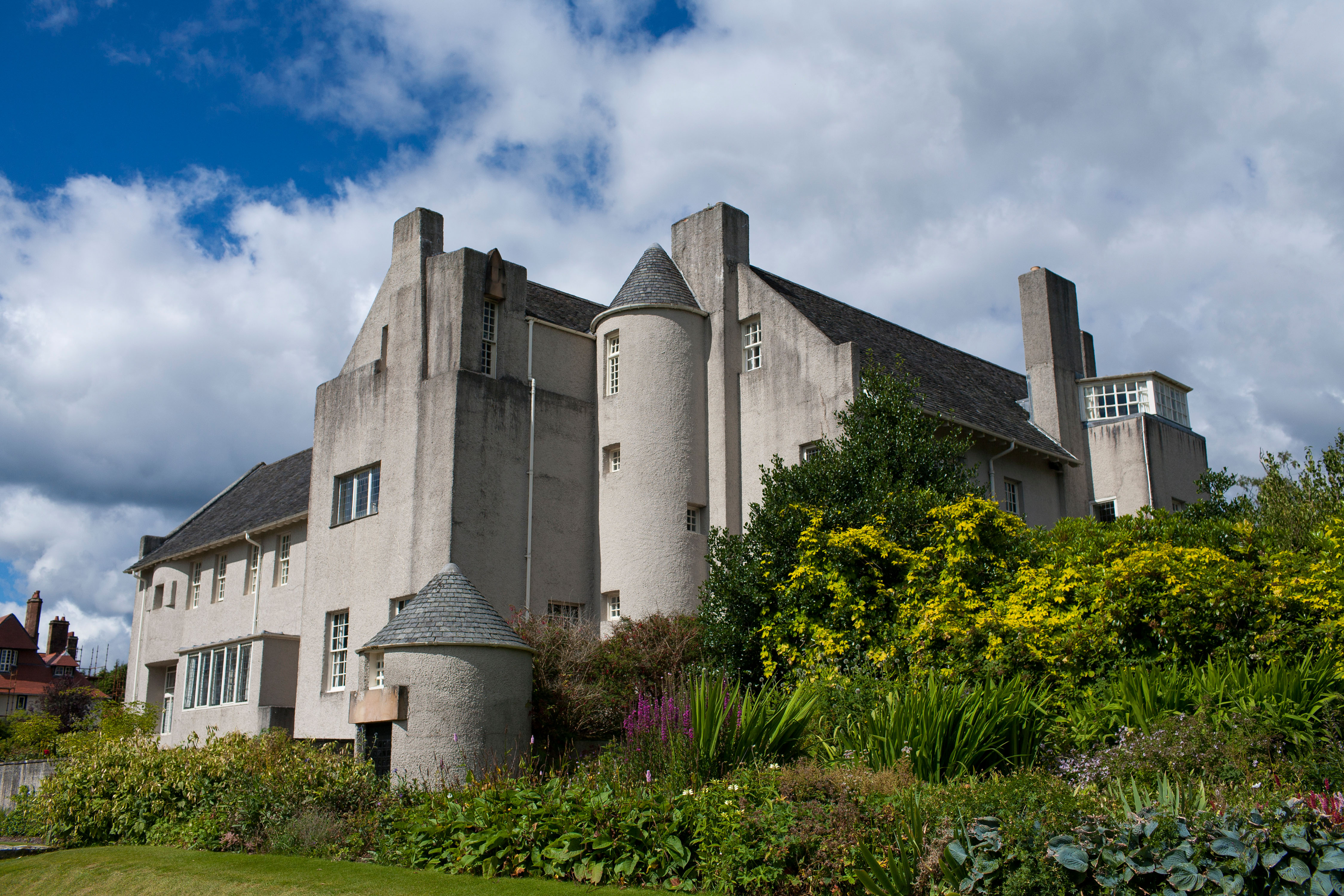 An exterior view of Hill house designed by Charles Rennie Mackintosh and built for Walter Blackie in Helensburgh, in Scotland