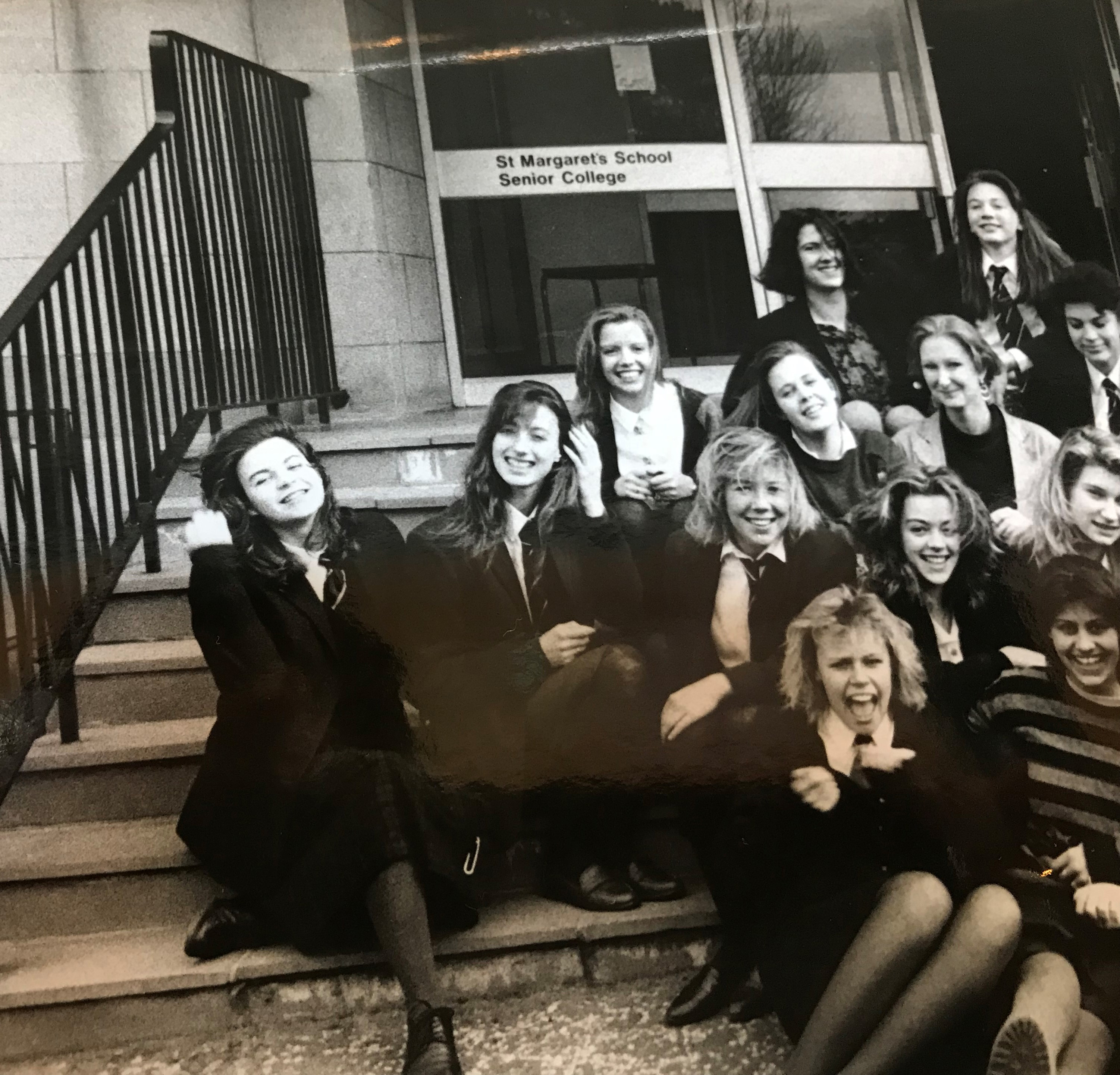 Clare Johnston as a pupil at St Margaret's School, Edinburgh. (far left)