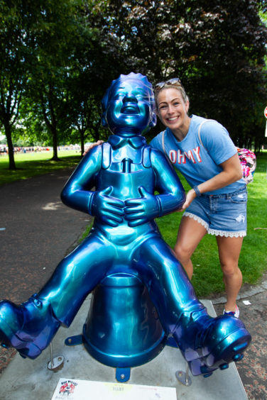 Judo Olympian Sally Conway with Oor Wullie outside TRNSMT