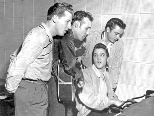 Johnny Cash in 1956 with Jerry Lee Lewis, Carl Perkins and Elvis Presley