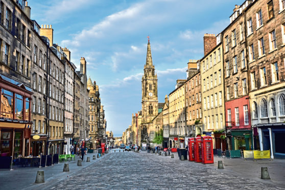 View down the historic Royal Mile, Edinburgh, Scotland