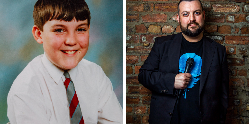 Colin Higgins left as a child and right, today.