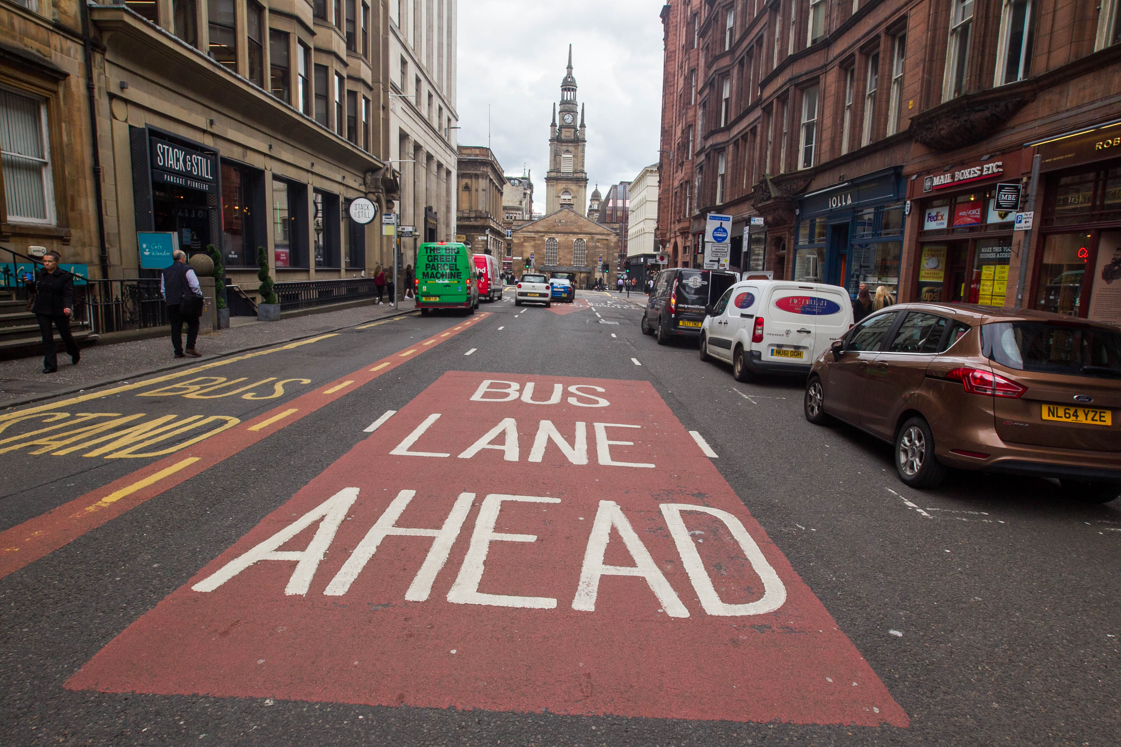 One of Glasgow's existing bus lanes on West George St