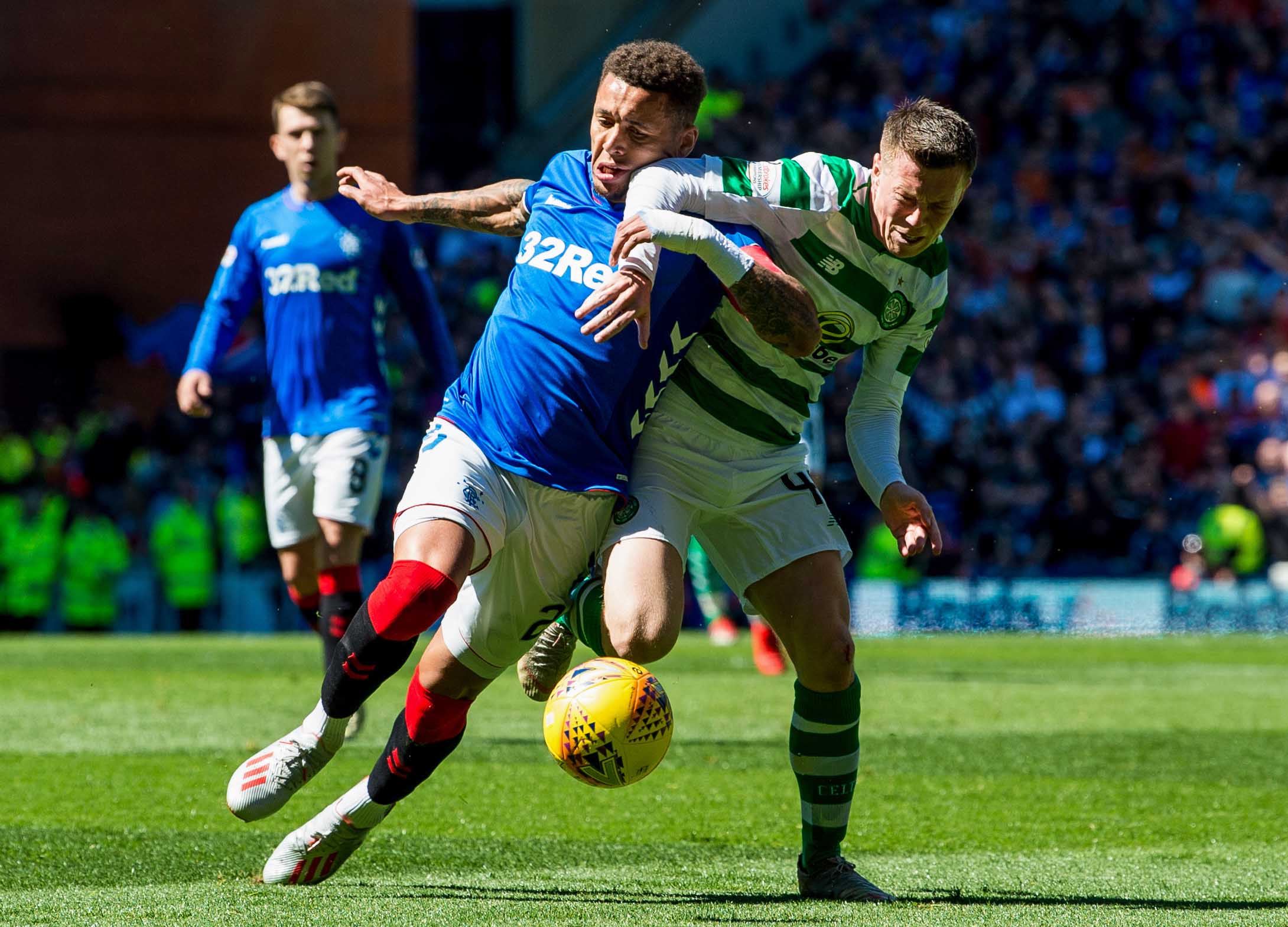 Callum McGregor in the thick of Old Firm action with James Tavernier
