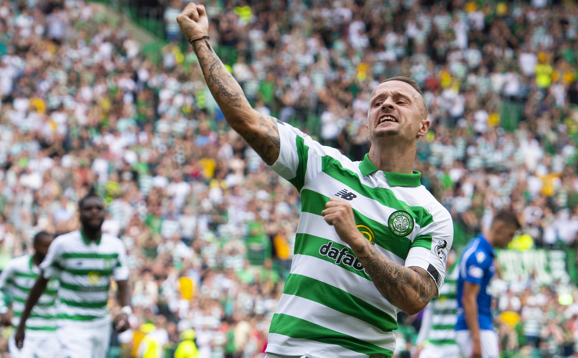 Celtic's Leigh Griffiths celebrates his goal in the 7-0 demolition of St Johnstone