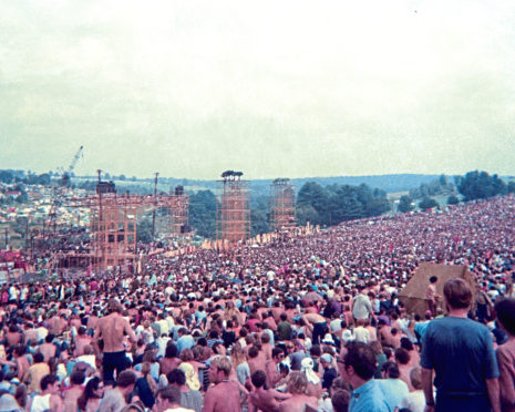 The crowd on day one of the Woodstock Festival on August 15th 1969
