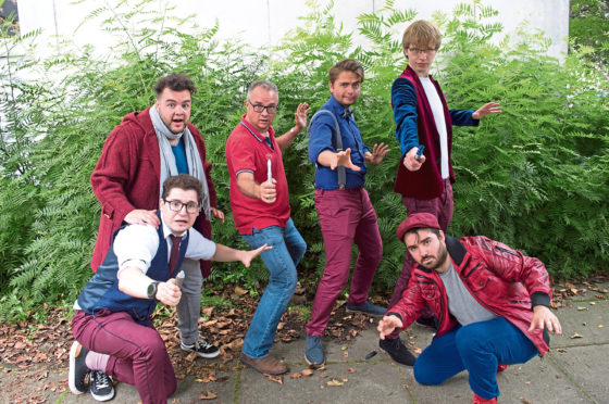 A whole host of Whovians – some of the cast of Any Suggestions, Doctor? are, from left, James Gamblin, Matt Stallworthy, our very own trainee Time Lord Alan Shaw, Harry Whittaker, Lewis Dunn and Charles Deane