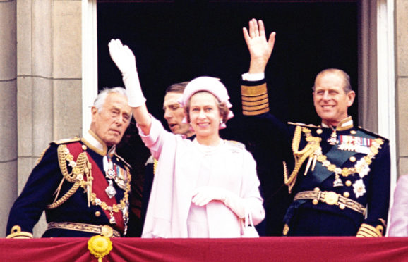 Lord Mountbatten, left, with the Queen and the Duke of Edinburgh in 1977