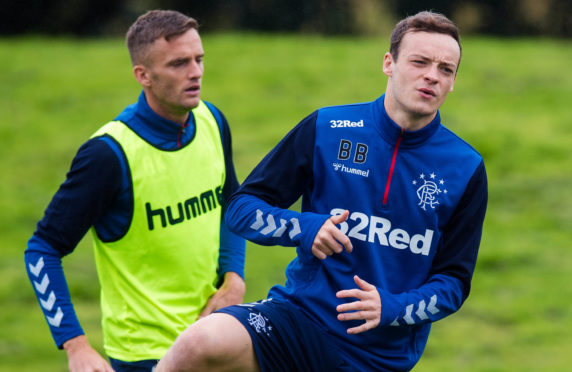 Brandon Barker (right) and Andy King at training