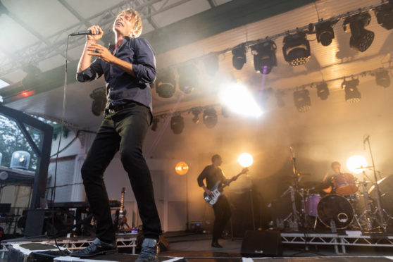 Suede's Brett Anderson on stage at Kelvingrove Bandstand