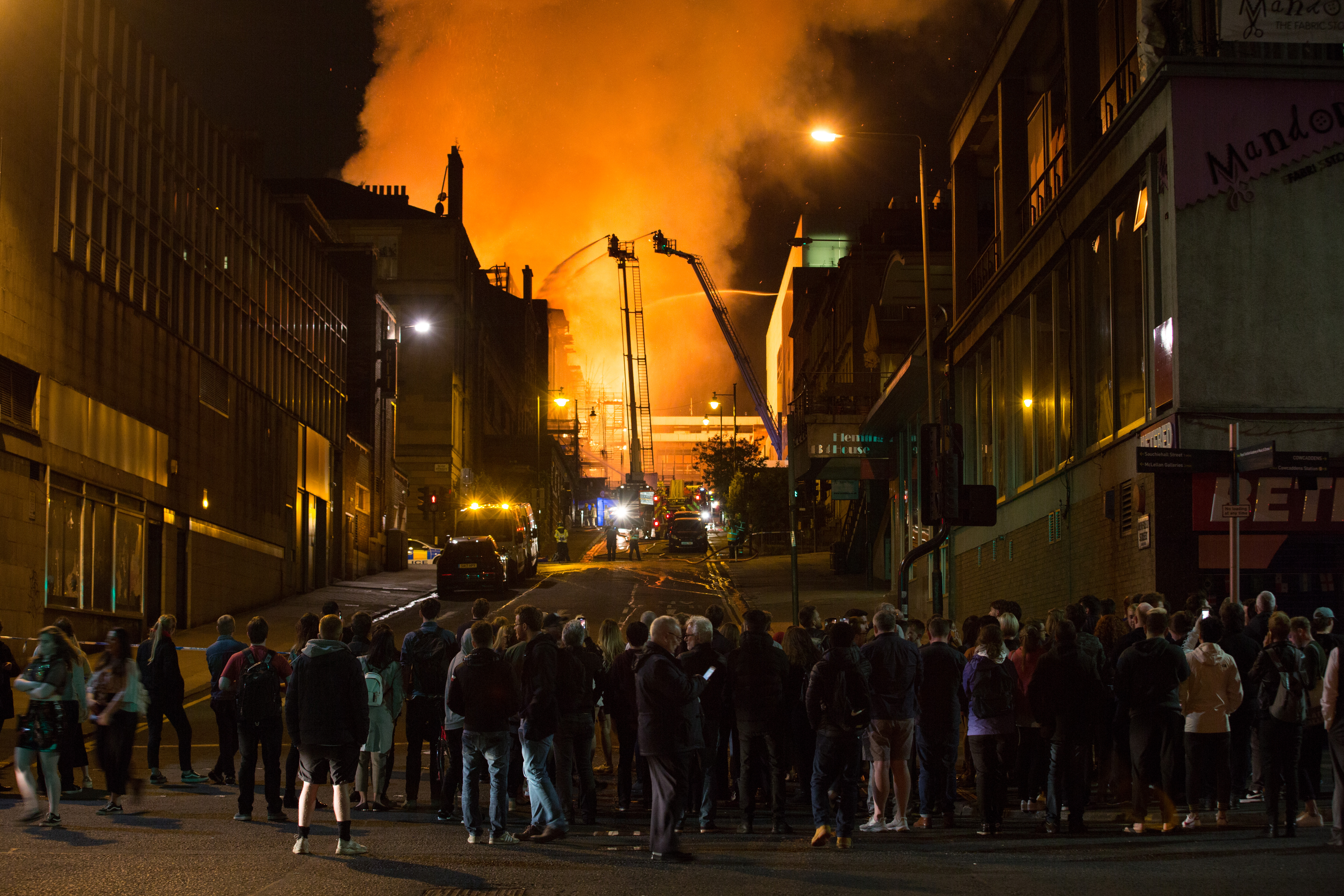 The Mackintosh Building at the Glasgow School Of Art ablaze for the second time in four years on June 16, 2018