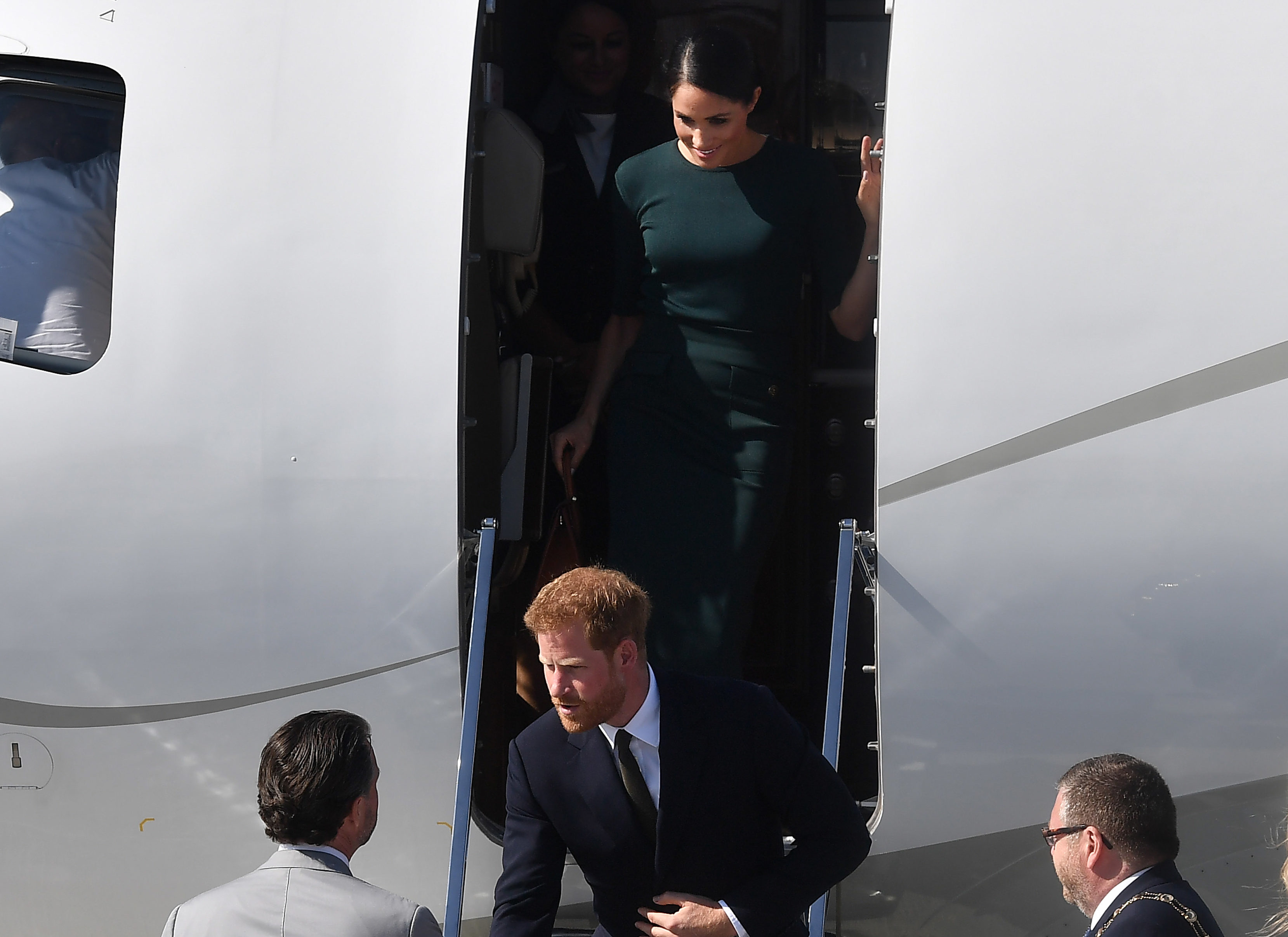 Prince Harry, Duke of Sussex and Meghan, Duchess of Sussex arrive at Dublin city airport on their official two day royal visit to Ireland, 2018.