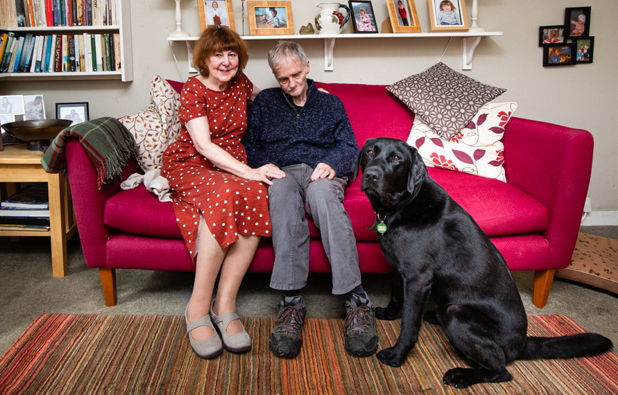 Jeanette and Jon with Lenny, the Dementia Dog that has changed their lives
