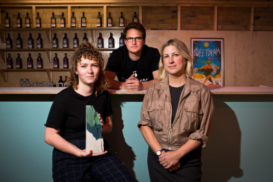 (left to right) Edinburgh designer Emma McDowall, Sweetdram director Daniel Fisher and Local Heroes founder Stacey Hunter