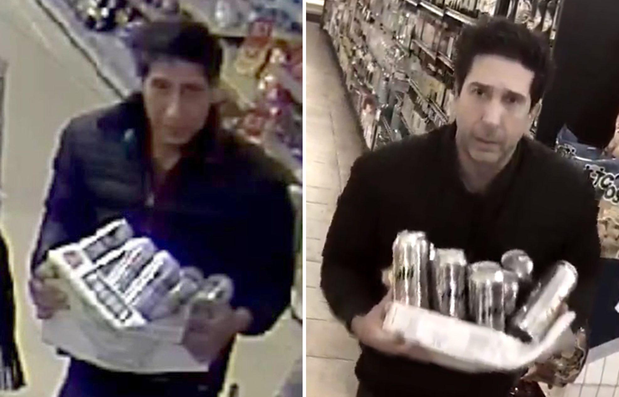 David Schwimmer (right) recreating the lookalike thief's CCTV image