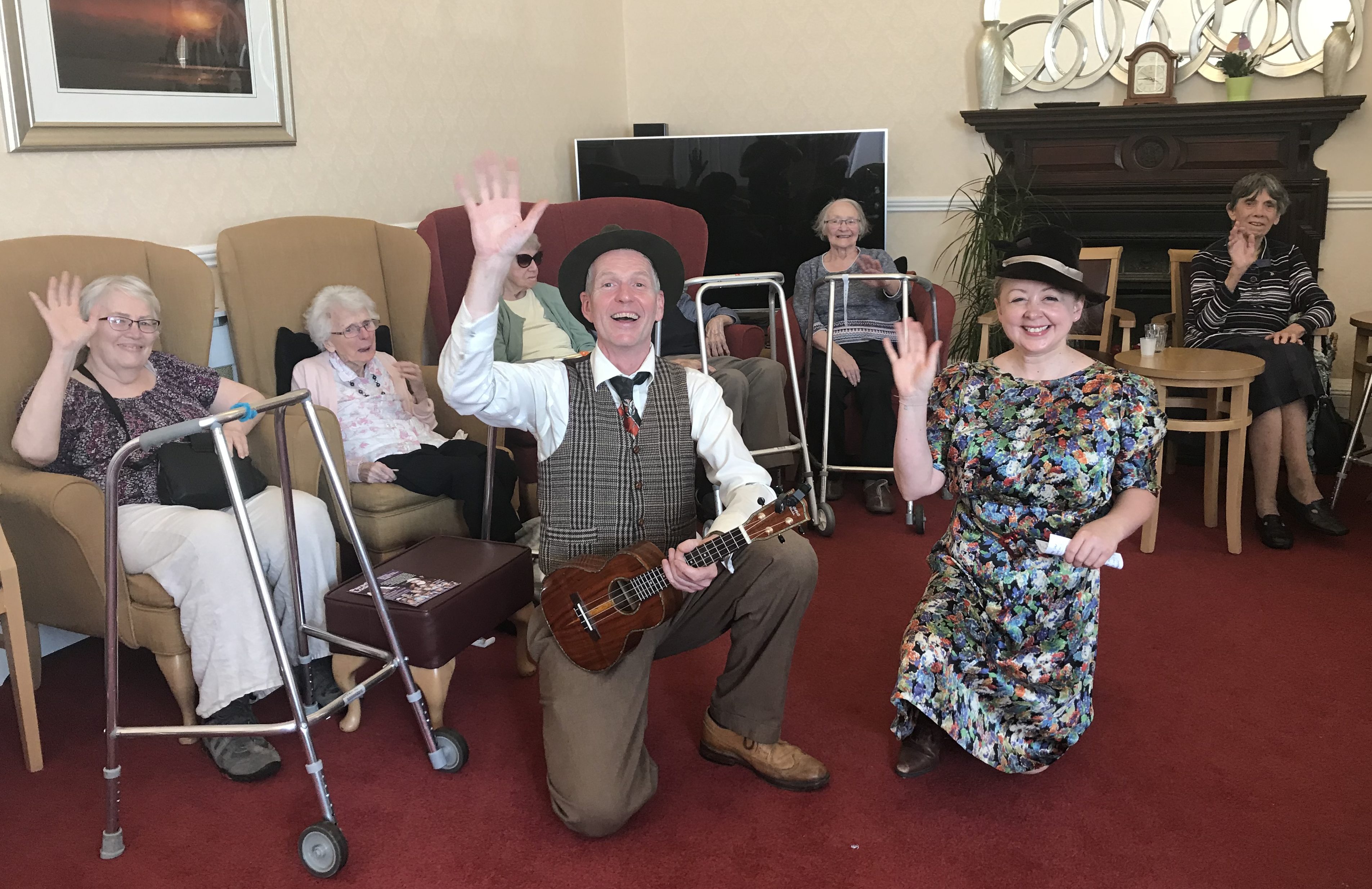 Steve Cooper and Sophie Osborne perform at an Edinburgh care home