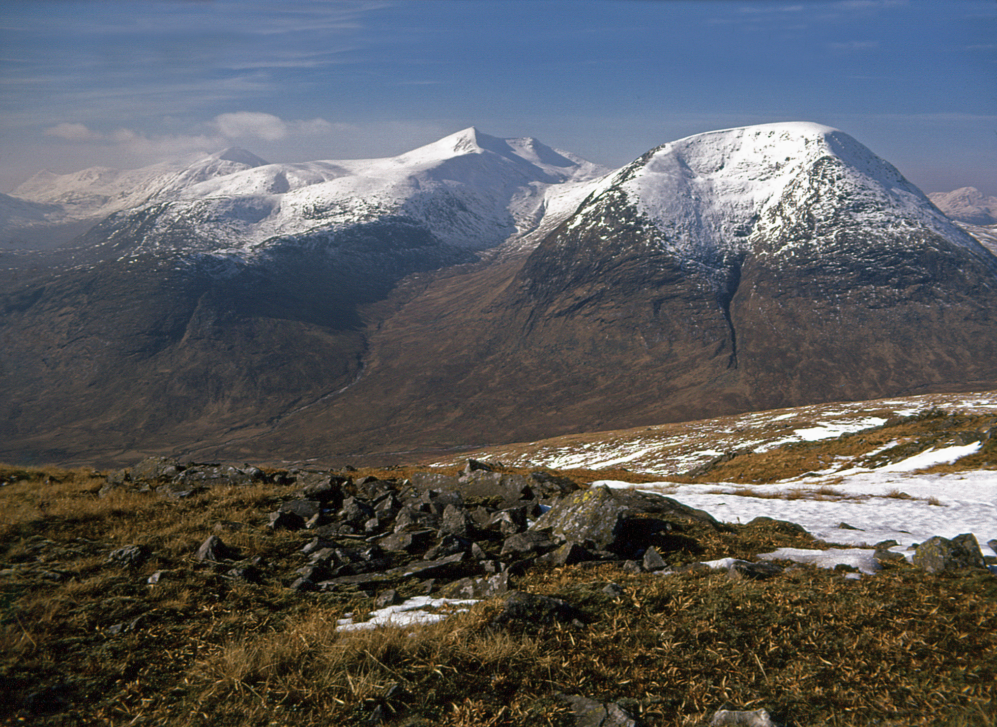 The popular mountain Ben Starav, 1,078m, rises in the centre amid the peaks above Glen Etive, Argyll