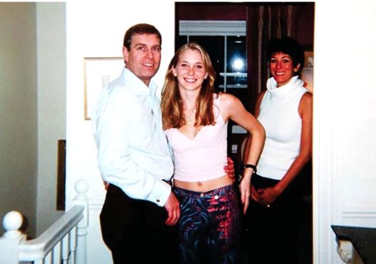 Prince Andrew, Virginia Roberts, aged 17, and Ghislaine Maxwell at Ghislaine Maxwell's townhouse in London, Britain on March 13 2001.