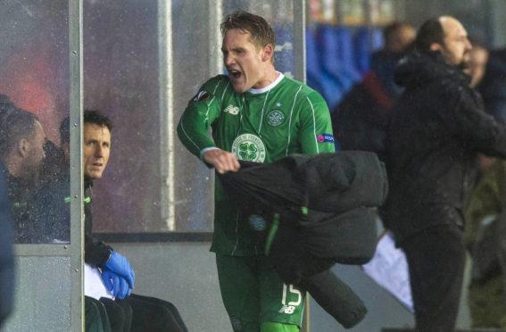 Celtic's Kris Commons vents his frustration as he is substituted against Molde in 2015