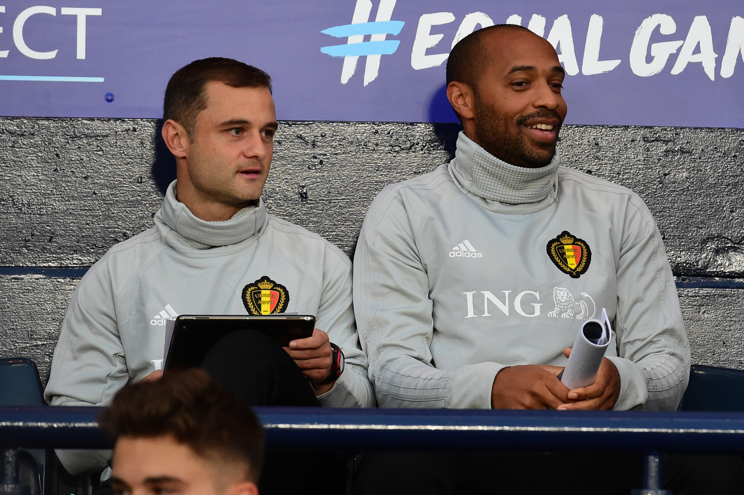Shaun Maloney alongside his fellow Belgium backroom staff member, Thierry Henry
