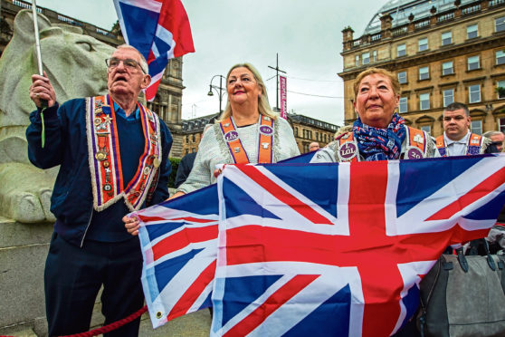 Demonstrators gathered in George Square, Glasgow