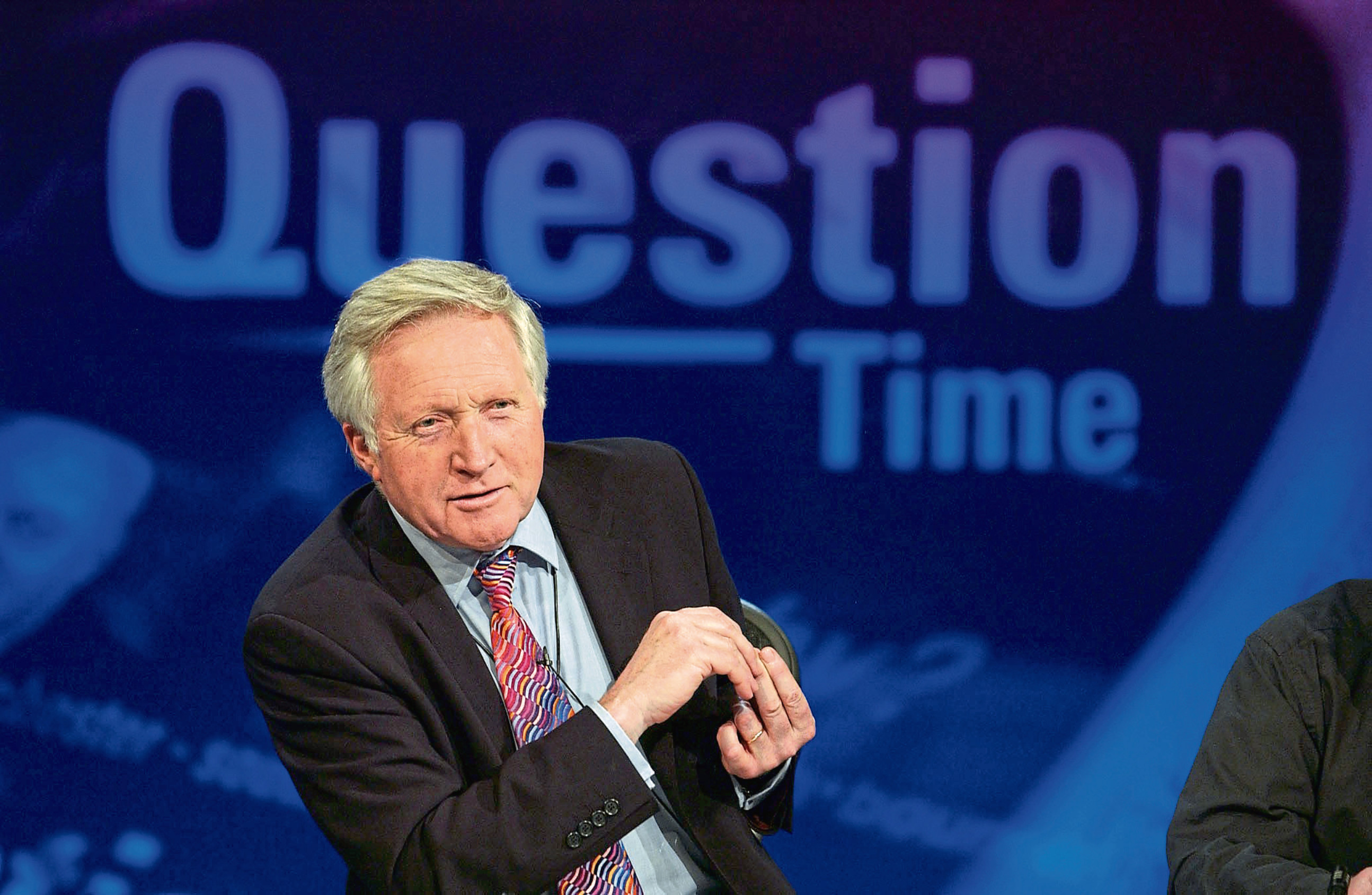 Picture showws - David Dimbleby on 'Question Time'. David Dimbleby invites the public to put key representatives on the hot seat and debate topical affairs. (Photo by Jeff Overs/BBC News & Current Affairs via Getty Images)
