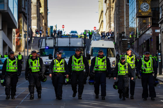 Police on duty at yesterday's march