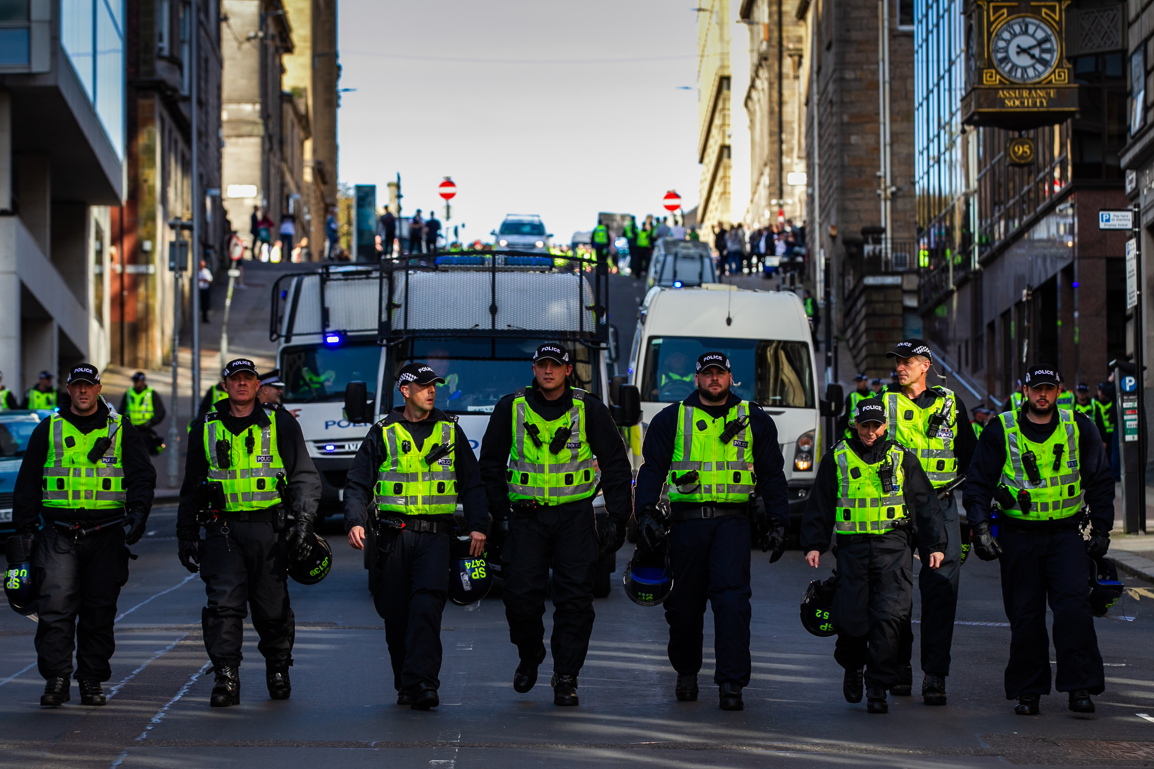 Police on duty at yesterday's march