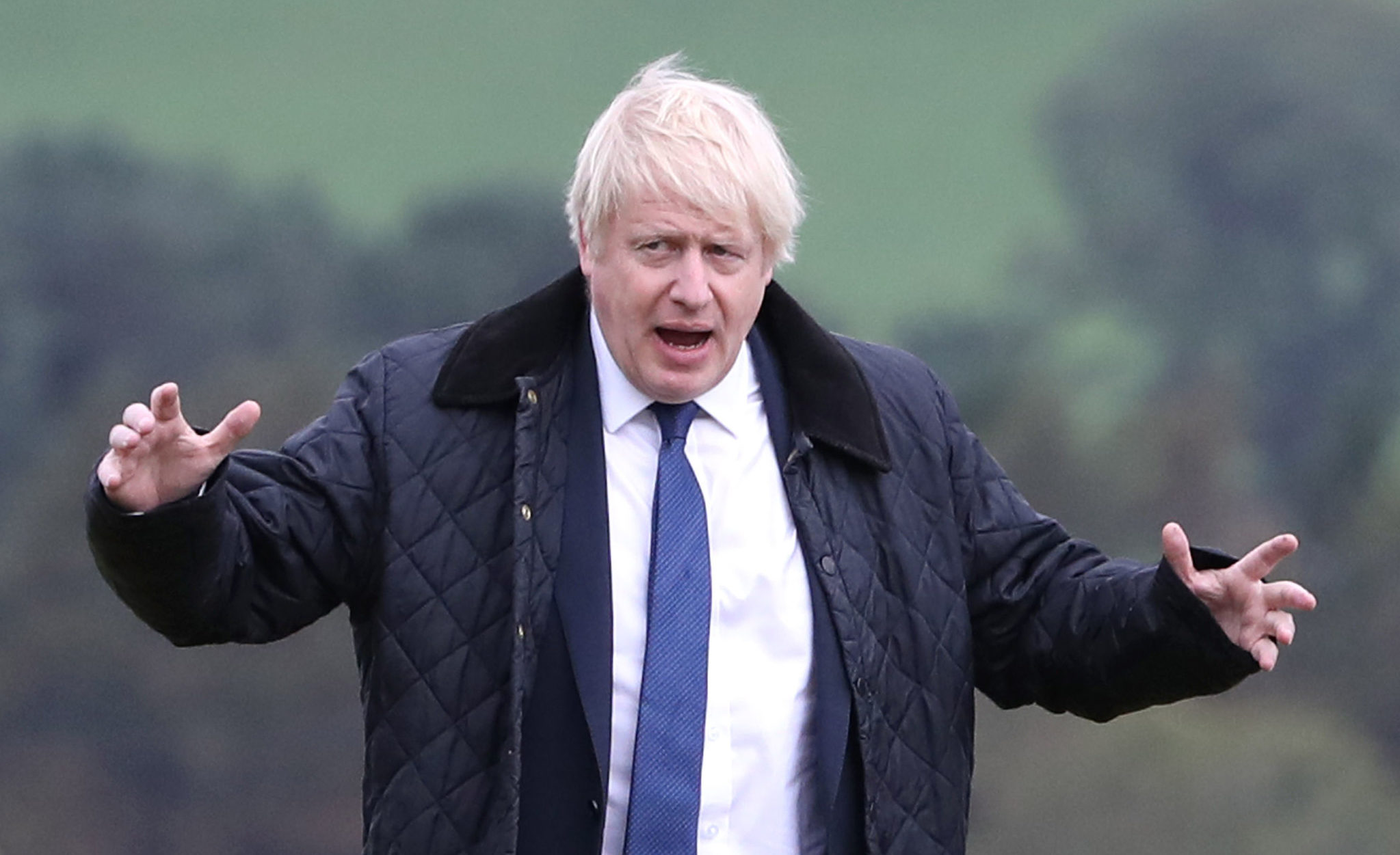 Prime Minister Boris Johnson during a visit to Darnford Farm in Banchory today