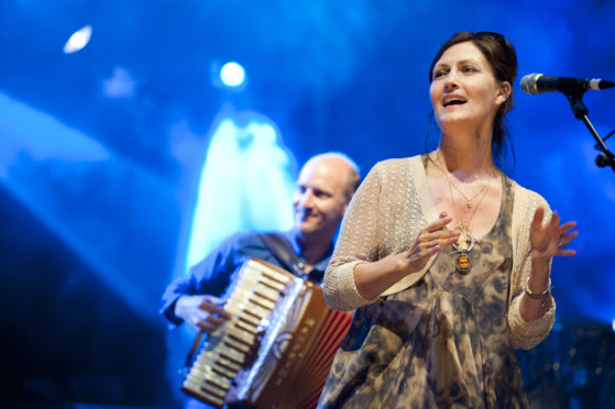 Karen on stage with Capercaillie