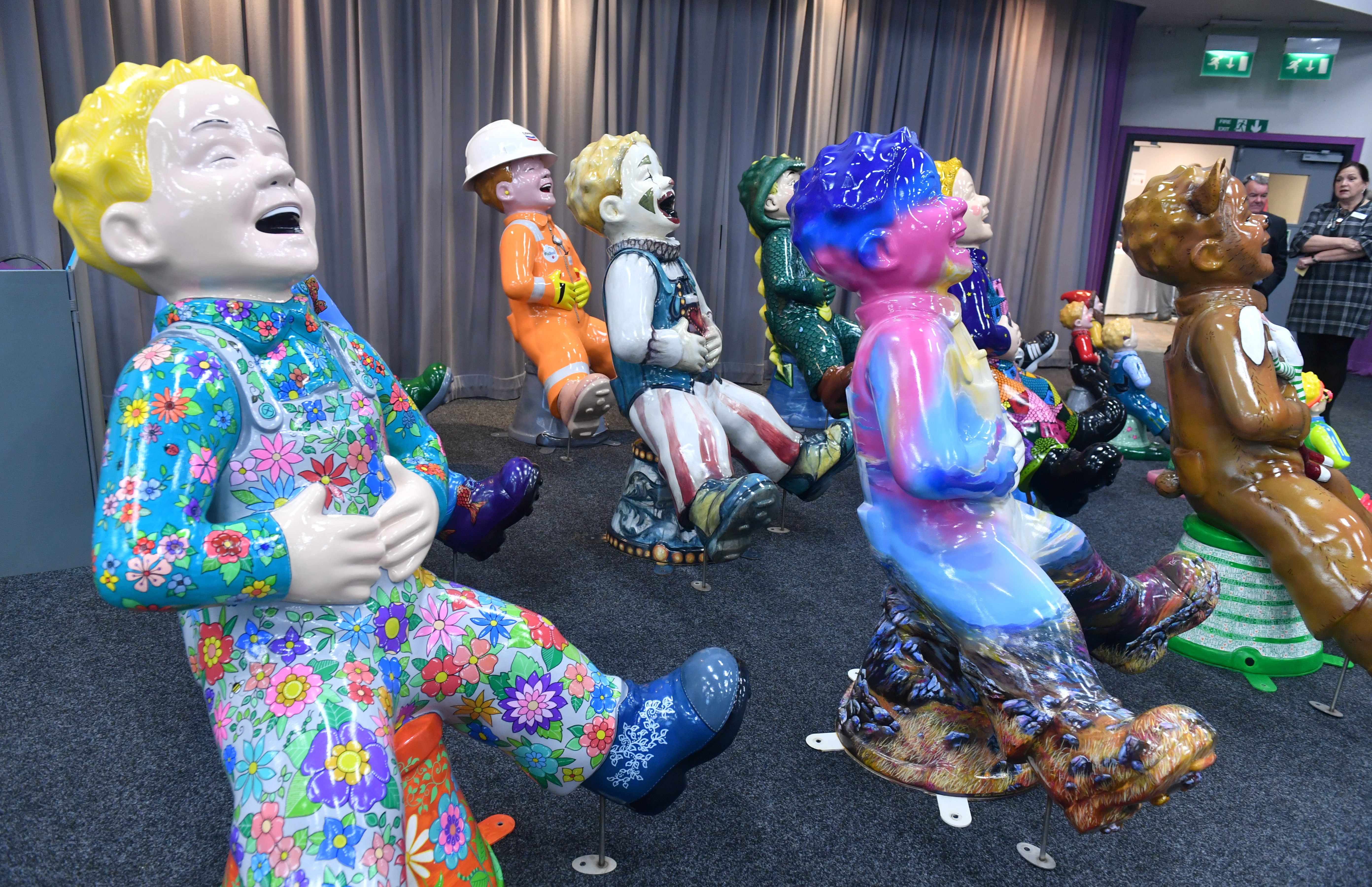 Oor Wullie statues patiently waiting in the wings ahead of their auction at Thainstone in Inverurie on Tuesday night.