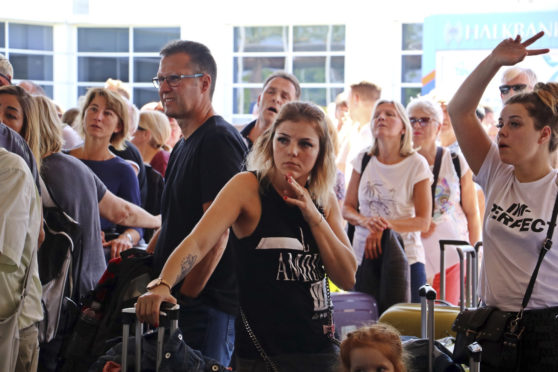 British travellers stranded at Antalya Airport in Turkey on Monday after the collapse of tour operator Thomas Cook