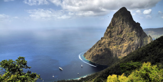 One of St Lucia’s huge volcanic plugs called Pitons