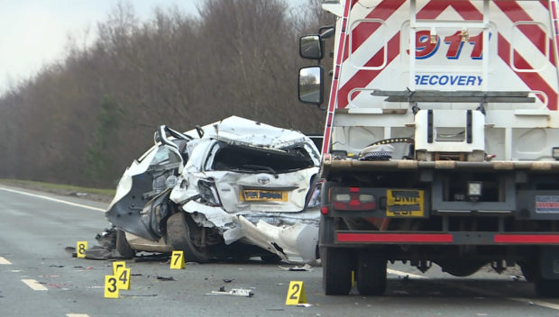 Yvonne Blackman's  car after David Shields truck smashed into her. He was caught on camera checking his phone prior to a fatal crash and was jailed for five years.