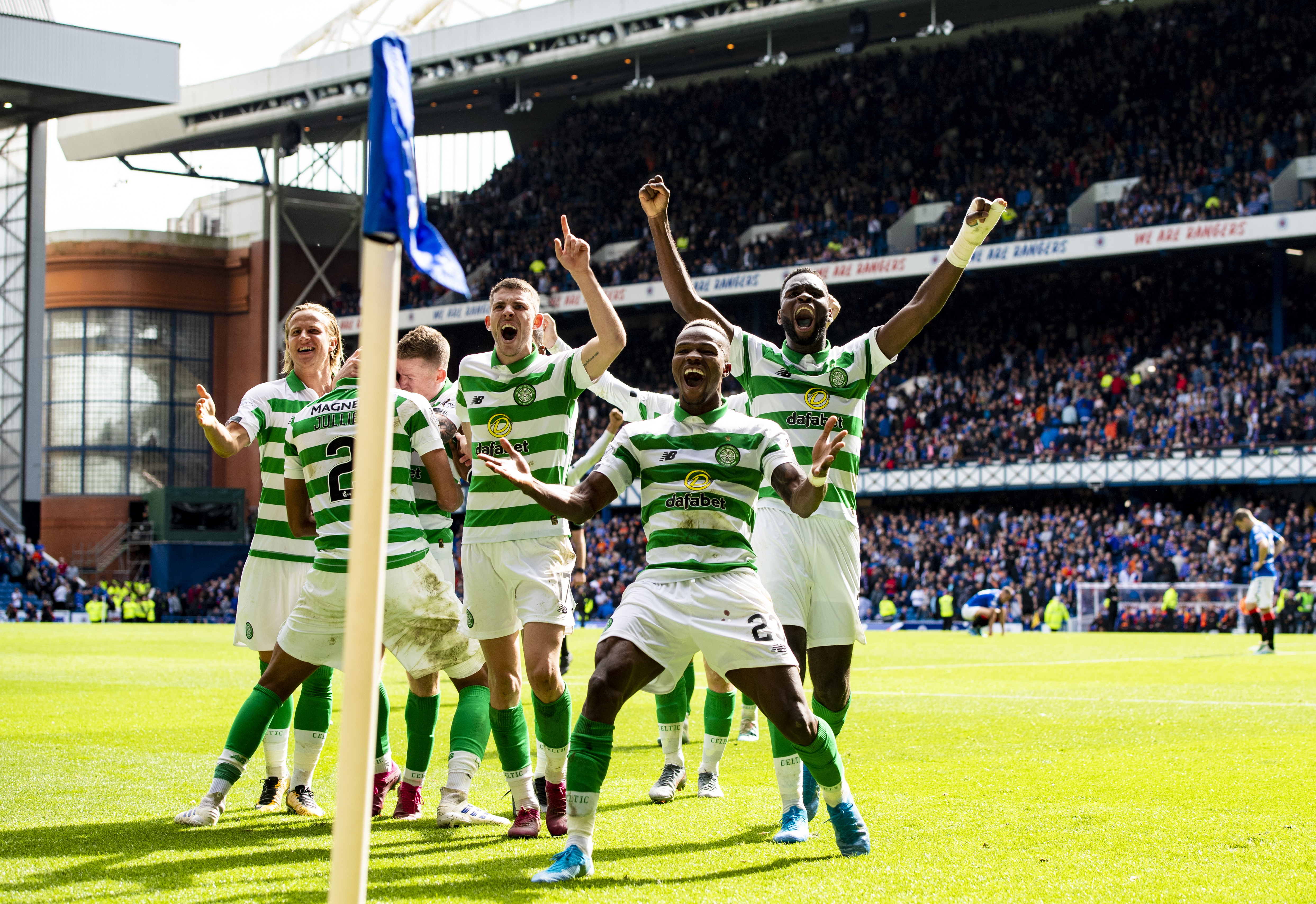 Celtic celebrate their win over Rangers at the beginning of last month
