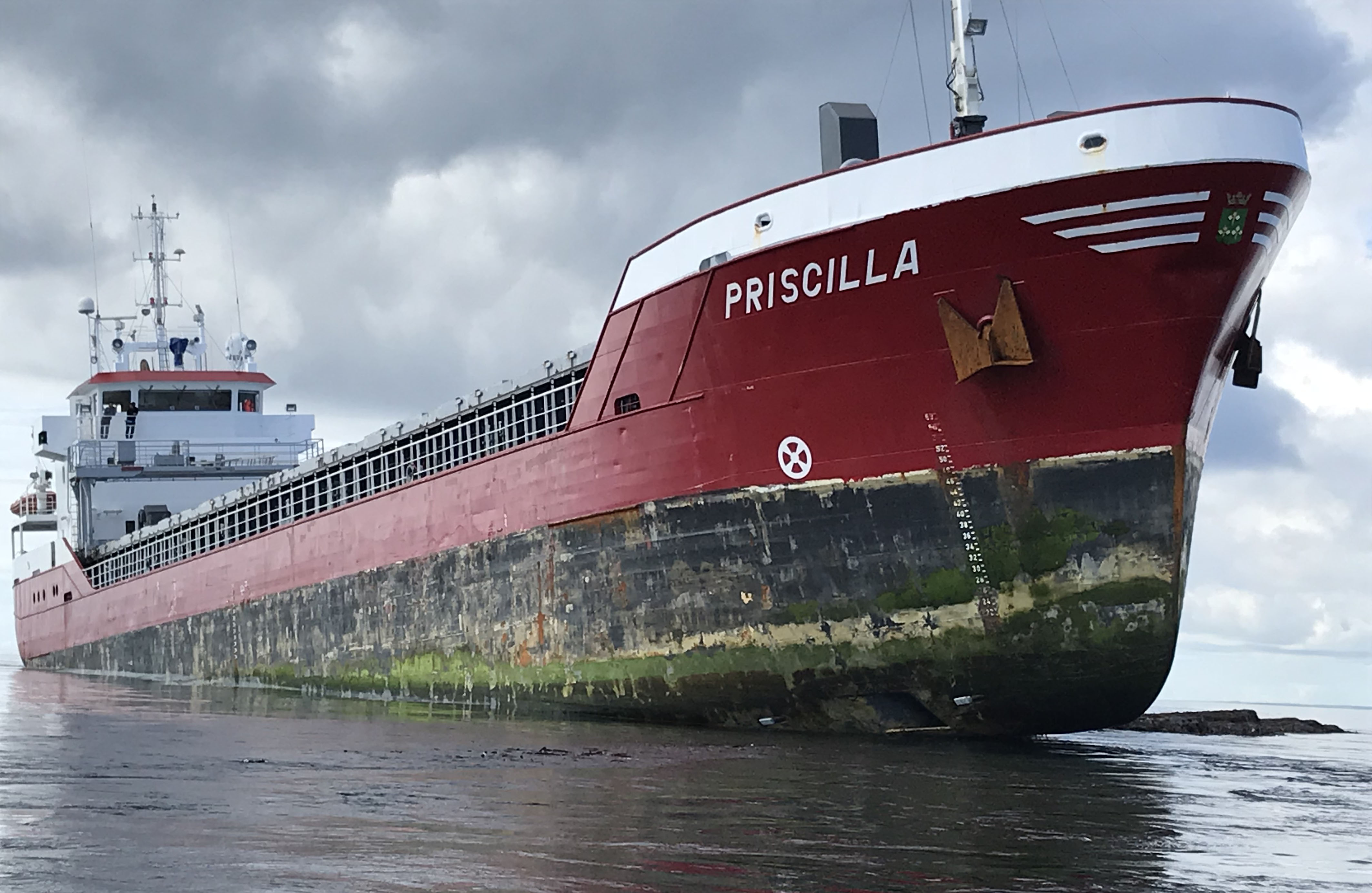 MV Priscilla grounded in the Pentland Skerries off Orkney.