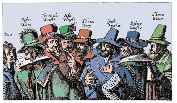 Guy Fawkes and the Gunpowder Plotters, 1605.